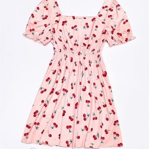 Pink dress with cherry print